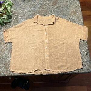100% Cotton Made in Italy Loose boxy gauzy Lagenlook short sleeve top buttons